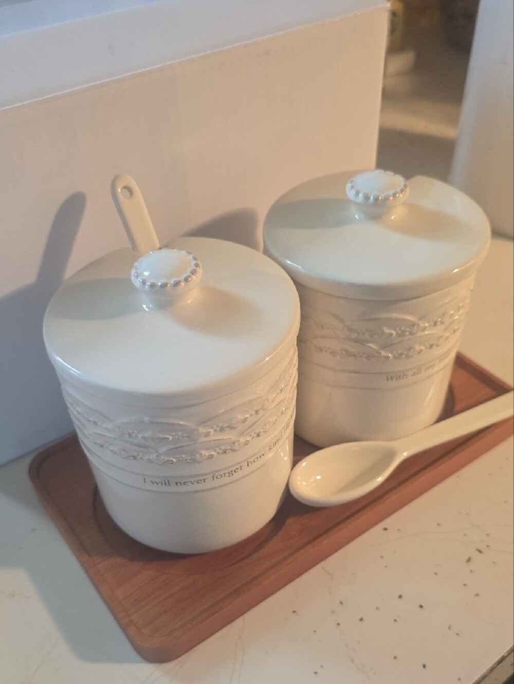 Martha & Marthina White Ceramic Condiment Set with Spoon - Picture 3 of 7